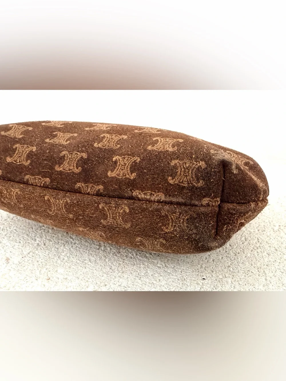 CELINE Rare Vintage C Macadam Suede Padded Kiss Lock Coin Purse